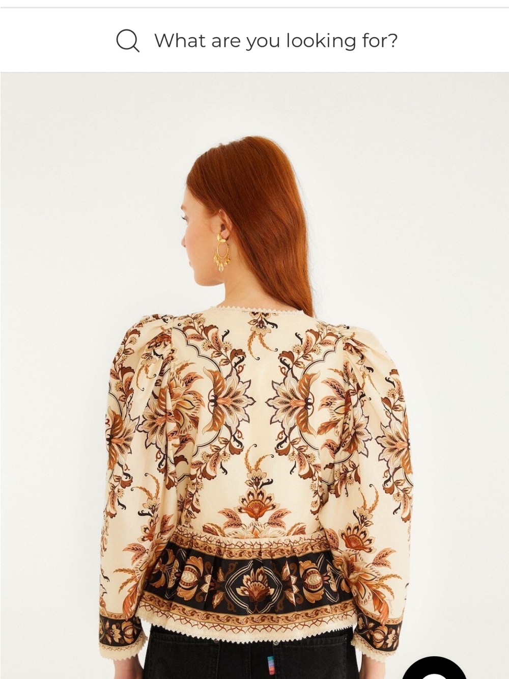 FARM Rio Cream Floral Deep-V Puff-Sleeve Blouse L - Picture 3 of 7